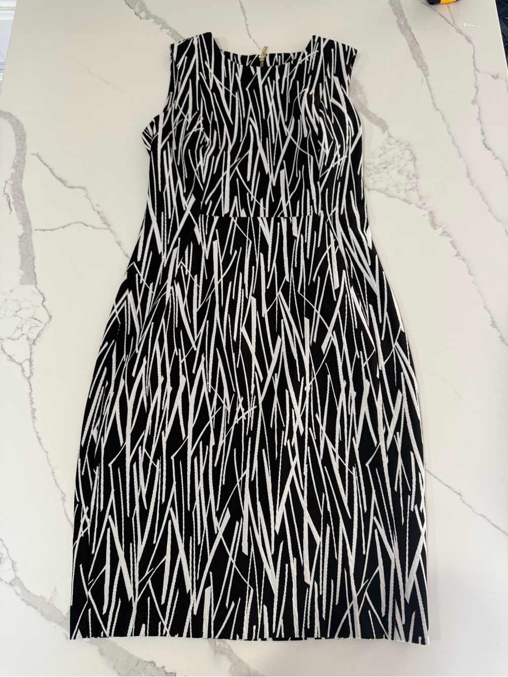 Calvin Klein Black White Abstract Print Sheath Dress Sz 6